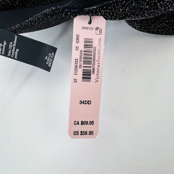 Victoria's Secret The Icon Push Up‎ Bikini Top Padded Bra 34DD Black - Picture 9 of 9